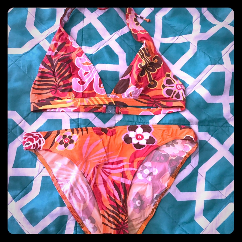 Banana Moon floral print 2 piece bathing suit.